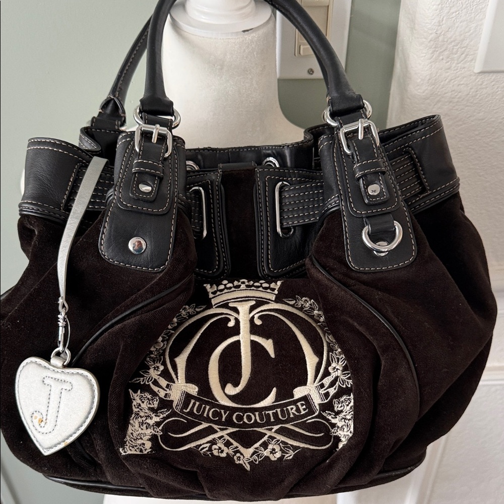 Juicy Couture Black and Silver Shoulder Bag Y2K, rare